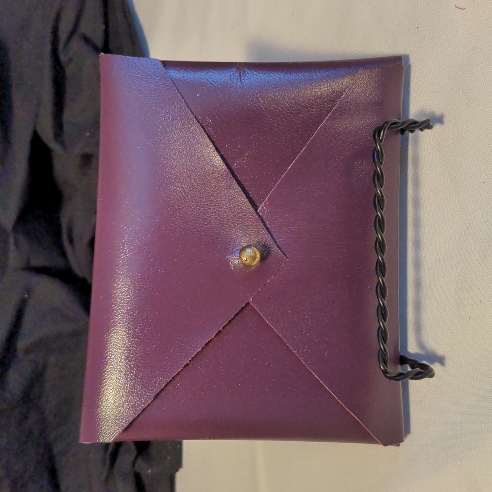 Handmade Genuine Leather Envelope Pouch Plum Purple Smooth